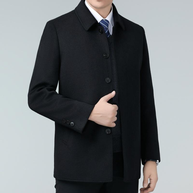 

Double-sided cashmere woolen coat for men, medium-length, removable duck down liner, thickened dad winter wear, middle-aged high-end coat 195