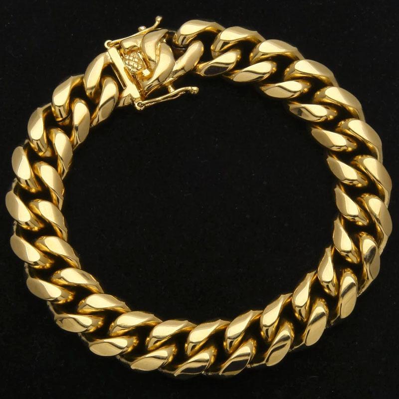 14Mm Titanium Steel Faucet Buckle Bracelet European and American Hiphop Stainless Steel Titanium Steel Wind Circular Grinding Cuban Chain