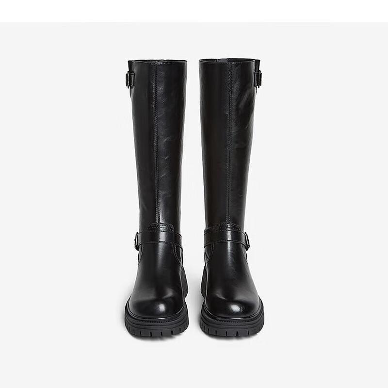BASTO Women's Winter Fashion Thick-Sole Buckle Strap Knight Boots