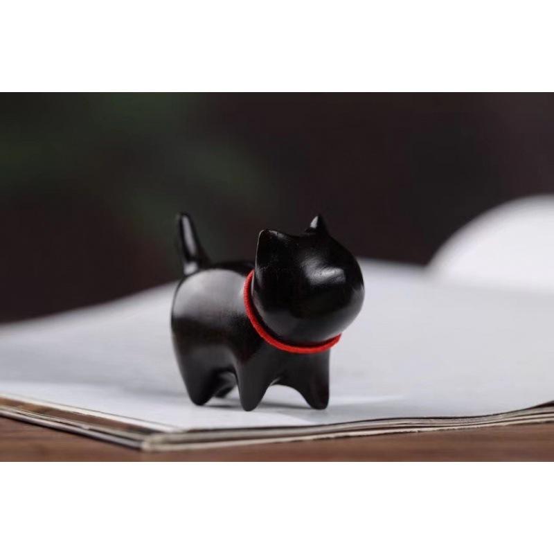 Green Sandalwood & Wenge Little Kitten Desktop Ornament - Black Sandalwood Bell Cat Tea Pet эбеновый