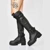 Stivali Alti con Plateau e Tacco Basso Autunno/Inverno con Cinturini con Fibbia, Taglie 40-43 Plus