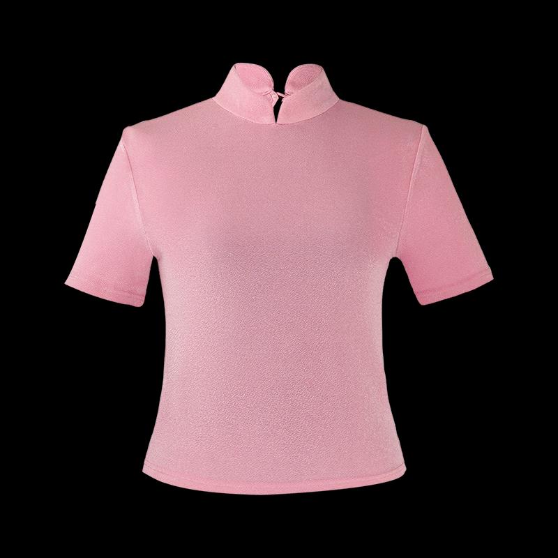 HECO New Chinese Style Disc Button Acetate Knit Short-Sleeve T-Shirt