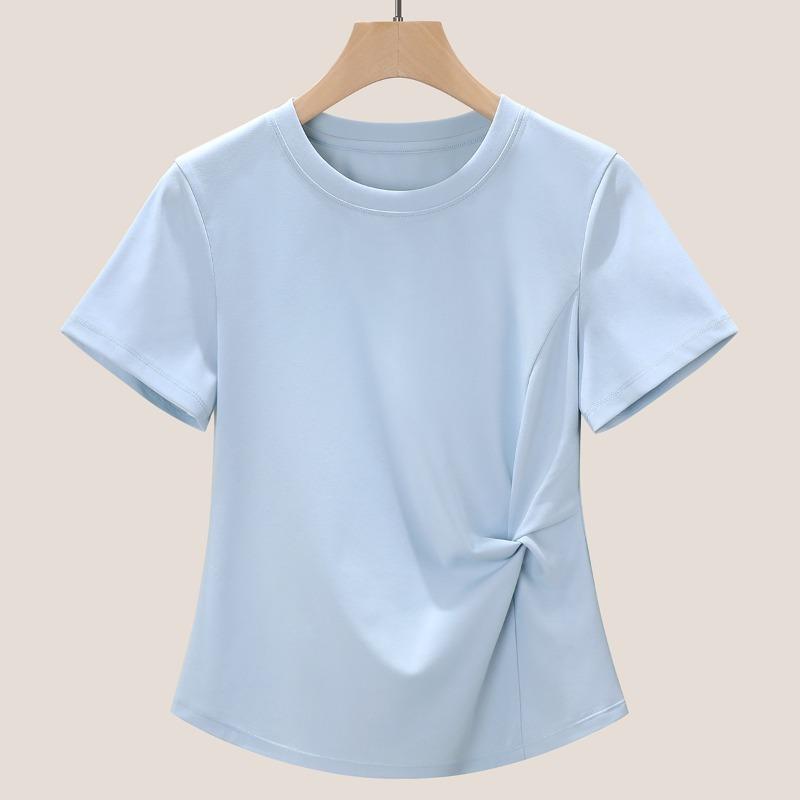 Kink Irregular T-shirt Women's Summer Temperament Is Thin and Chic Round Neck Short-sleeved Top