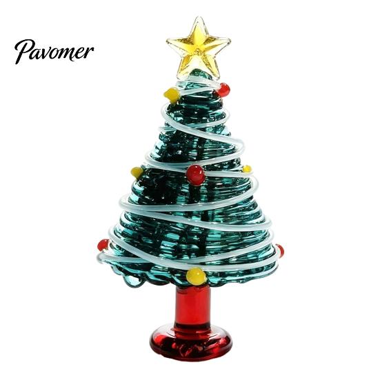 Handmade Colored Glass Decor Glazed Christmas Tree Figurine, Colorful Miniature Xmas Decor, Handcrafted Seasonal Home Festive Ornament Table