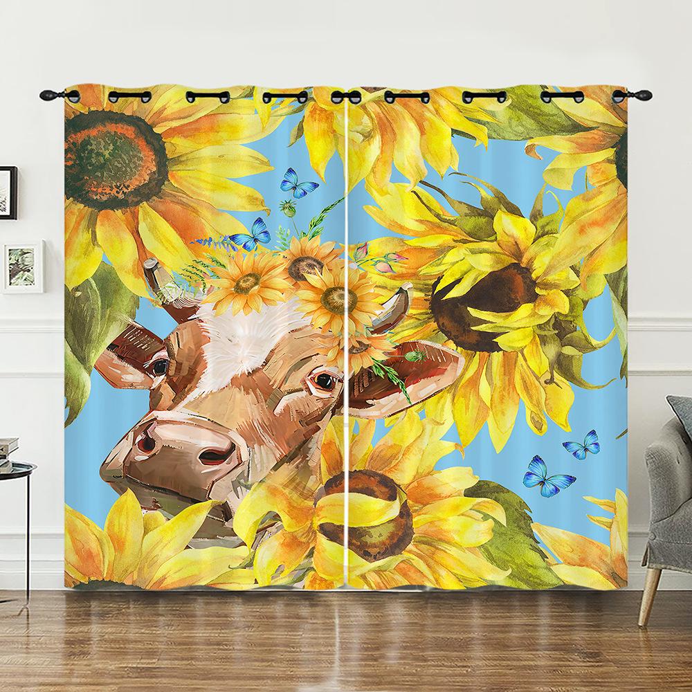 Curtains Animals Sunflowers Plants Cattle Dogs Horse Curtains Digital Printing Blackout Curtains No Punching