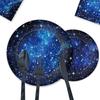 Mörkblå Stjärnhimmel Tema Födelsedagsfest Set Galax Interstellär Papperstallrik Pappersmugg Stjärnhimmel Nattfest Fest Servis