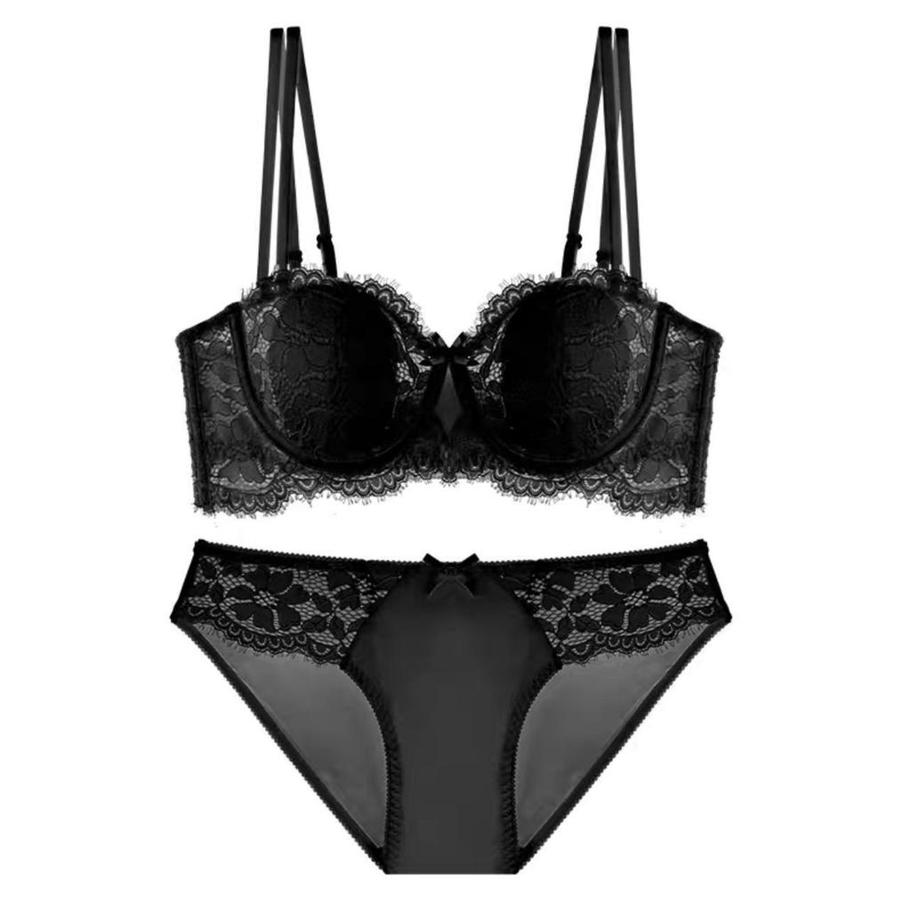 French sexy underwear women's thin half cup rabbit ears big breasts small bra soft steel ring lace bra