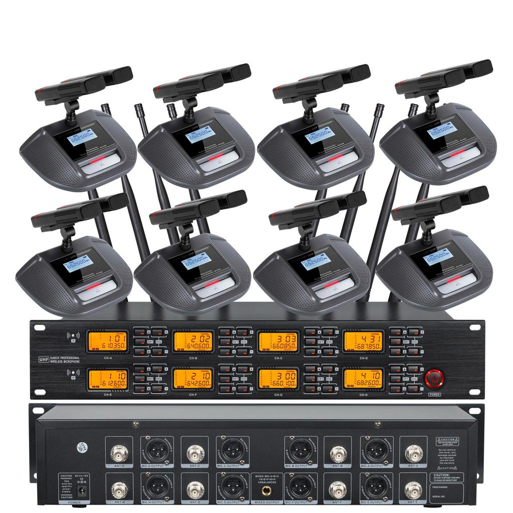 KTV Wireless One-to-Eight Dual-Use Headset/Lavalier FM Short-Shaft Square-Shaft Conference Microphone