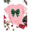 Women's Christmas Short Sleeve Green Sequin Bow Print Round Neck Casual T-Shirt Fashionable Clothing