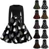 Halloween Print Flare Dress For Women Long Sleeve Dress Hollow Party Casual Dresses