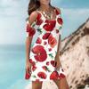 Women's Elegant And Sexy Two-Shoulder Cut-Out Flower Print Short-Sleeved Beach Dress