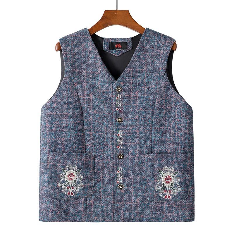 

Весенний жилет с воротником-стойкой женский сезонный жилет для пожилой женщины 5XL (recommended 145-77.5 kg) синий