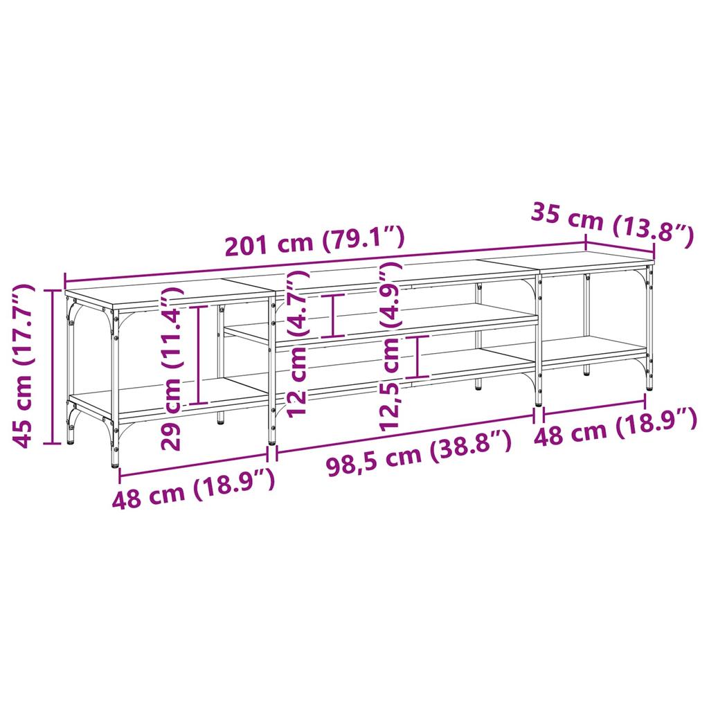 TV Stand Artisan Oak 201 X 35 X 45 Cm Engineered Wood and Iron