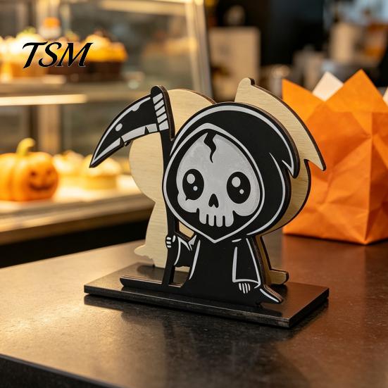 Cute Halloween Home Decor Wooden Napkin Holder, Pastel Pumpkin Ghost Black Cat Tabletop Tissue Dispenser, Functional Dispenser Waterproof Decorative