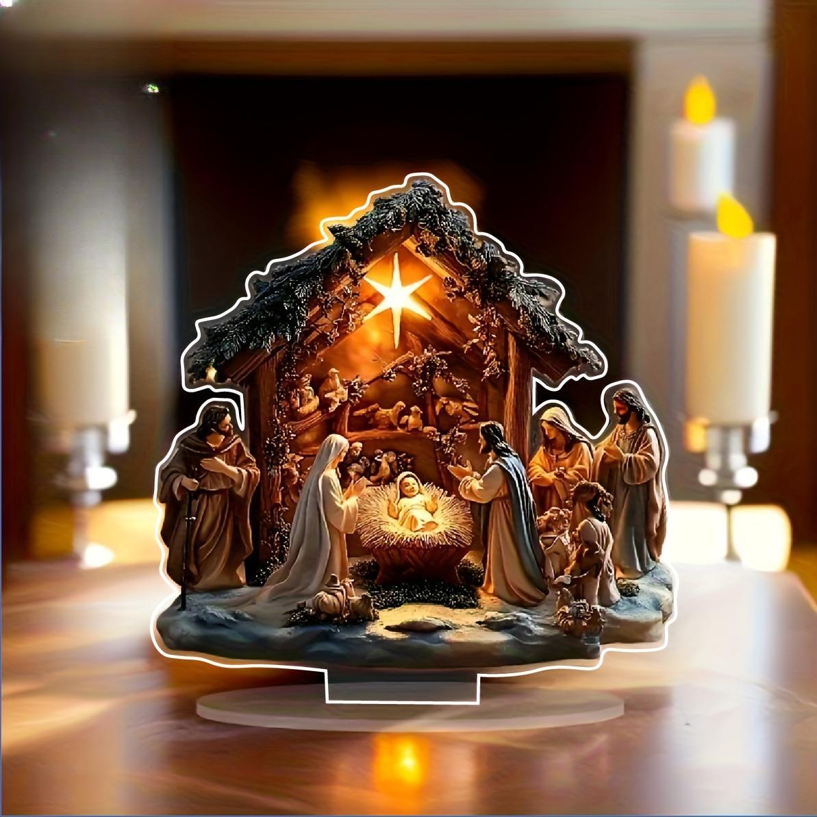 

New Nativity Jesus Birth Scene Xmas Table Centerpiece Accessory 2D Flat Acrylic for Home Office Decoration Party Ornament 15*15cm