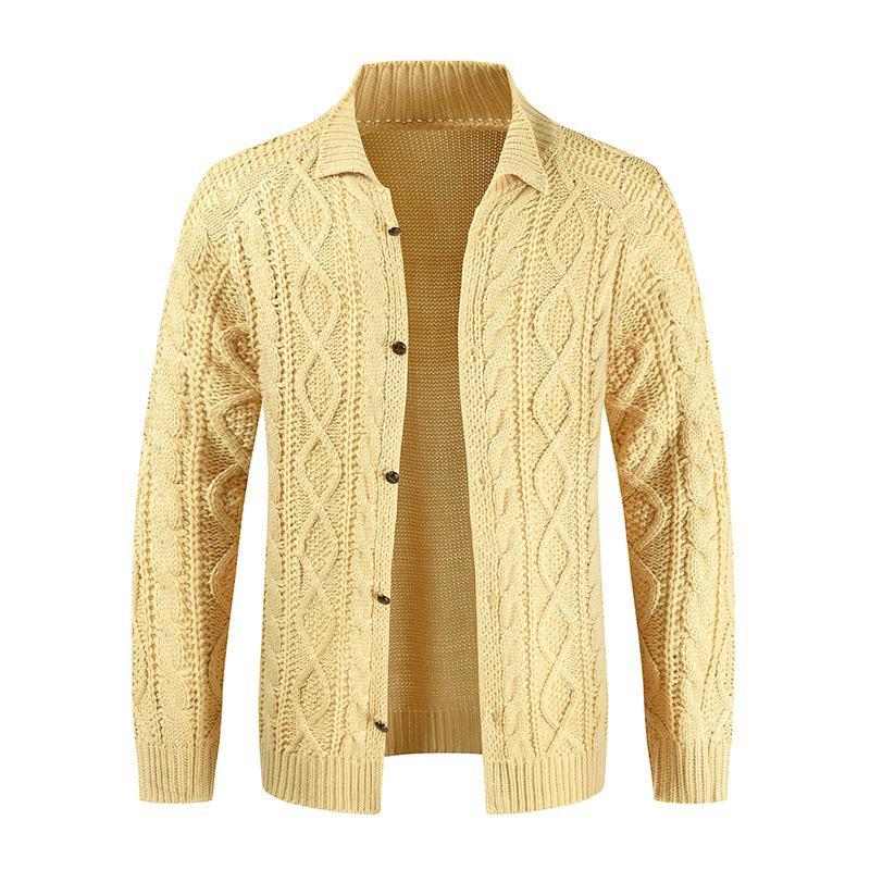 Men's Sweater Cardigan Heavy Duty Long Sleeve Standing Collar Twisted Jacquard Casual Men's Wear
