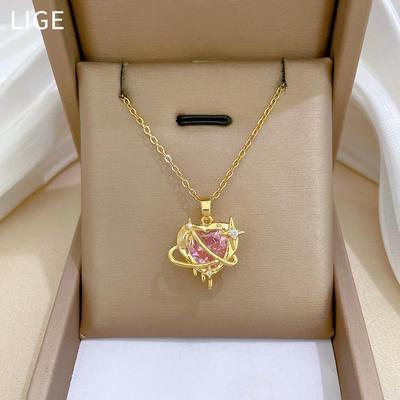 Titanium Steel Heart & Star Diamond Necklace - Luxury Versatile Clavicle Chain