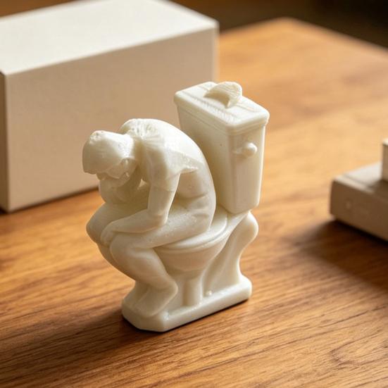 Figurka Myslitele, Vtipný Muž na Toaletě Přemýšlející Socha, 3D Tištěná Novinka Koupelnová Dekorace pro Kancelářskou Knihovnu, Dekorace na Stůl