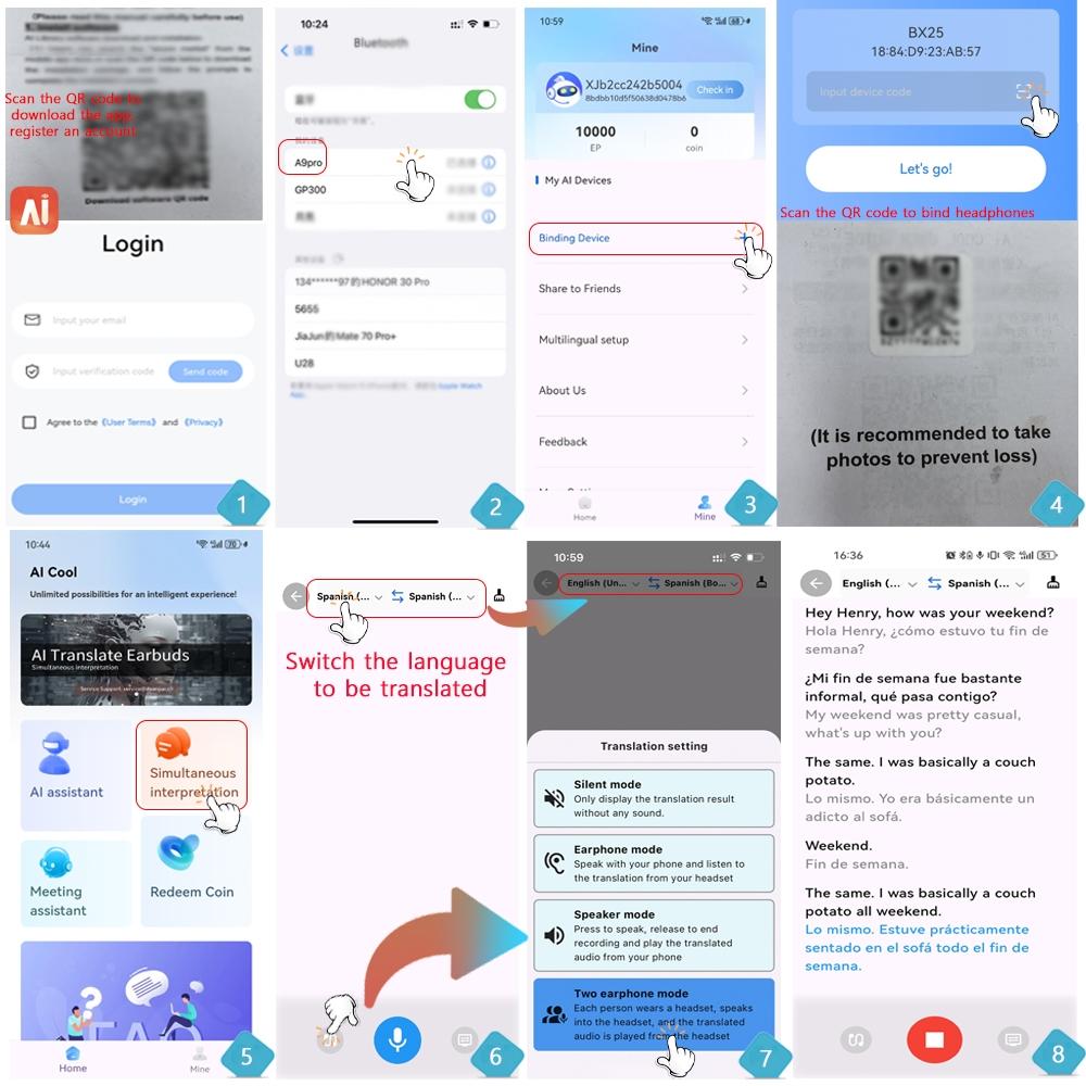 KI Übersetzungs-Ohrhörer, Sportkopfhörer mit Ohrbügel, hochauflösende Anrufe ohne Verzögerung, übersetzbare Ohrhörer in 144 Sprachen