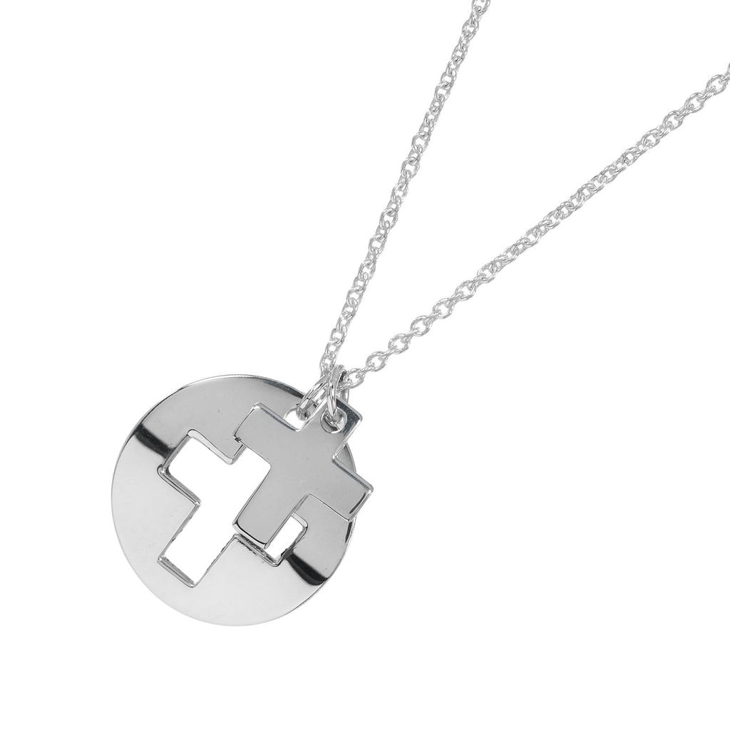 TIFFANY&Co. Stencil Cross Necklace Silver925 3.18g Women Used