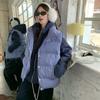 Premium blau karierte Daunen-Baumwollweste für Damen, Winter, verdickt, Oberbekleidung, Brot-Baumwolljacke, Top