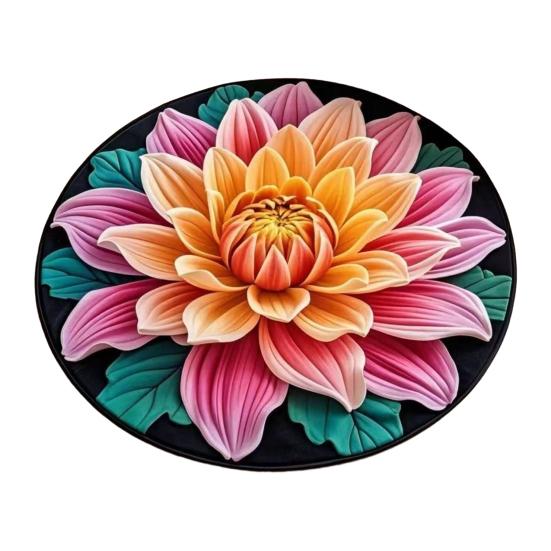 Floral Plush Floor Mat 3D Optical Illusion Round Small Area Rug Non-Slip Absorbent Carpet