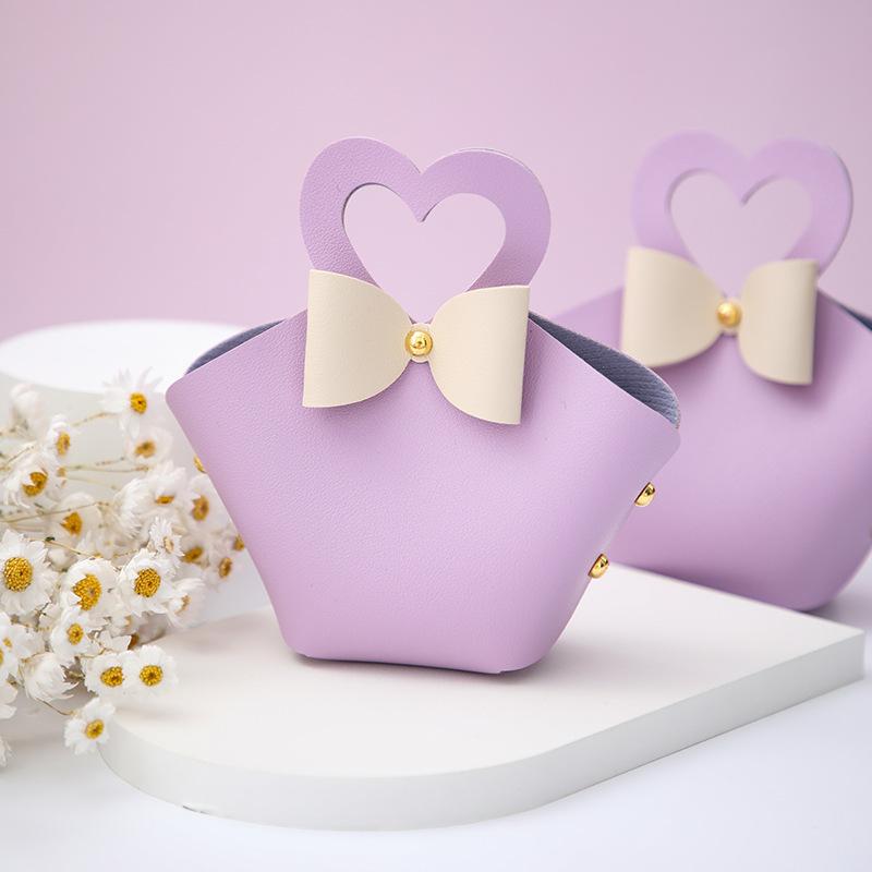 10/20PCS Leather Gift Bags Bow Ribbon Packaging Bag Wedding Favour Distributions Bags Christmas Candy Packaging Box Mini Handbag