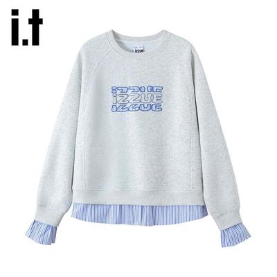 Izzue IT Damen Besticktes Colorblock Faux-Zweiteiler Sweatshirt