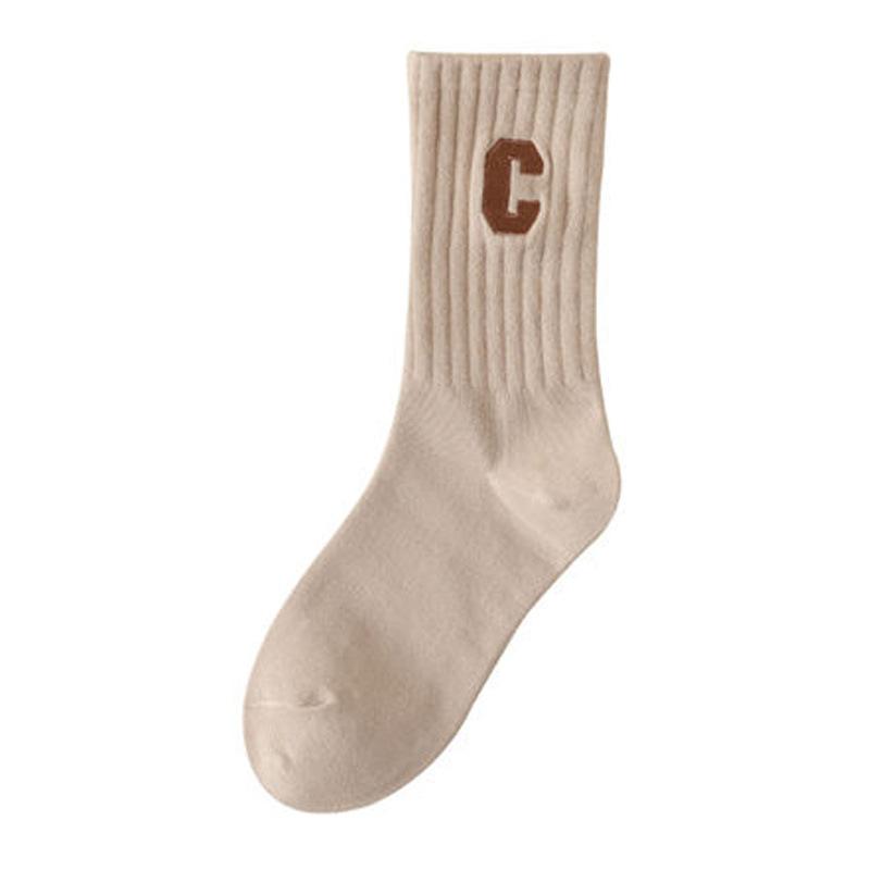 6 Paires de Chaussettes de Sport Lettre C Grande, Couleur Chaude Polyvalente Étudiant Couleur Unie Style Collège