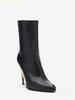 Botas Cortas de Tacón Alto Stiletto Estilo Metálico Extraño 2025 Nuevas Botas de Punta Hasta la Pantorrilla Cremallera Lateral Botas Negras para Mujer