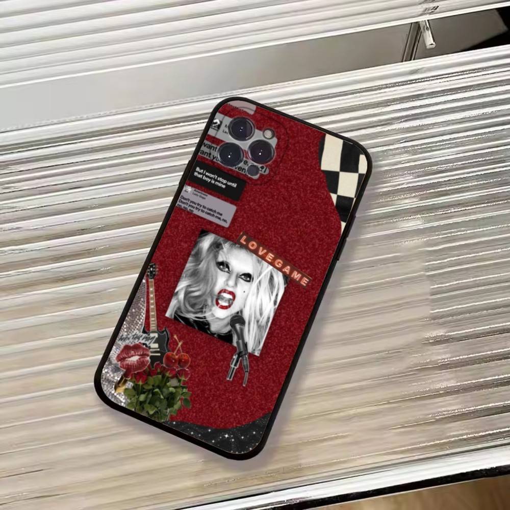 S-Singer L-Lady Gaga Phone Case For iPhone 17,16,15,14,13,12,11 Plus,Pro Max,XS,Soft Black Cover