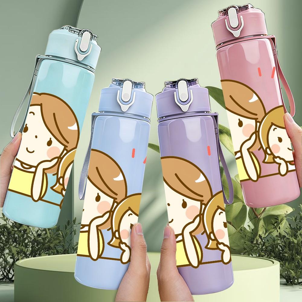1PC Two Little Girls Best Friend Print 750ml Color Plastic Sports Water Bottle Leakproof Flip Straw Lid Suitable for Sports Office Home Use