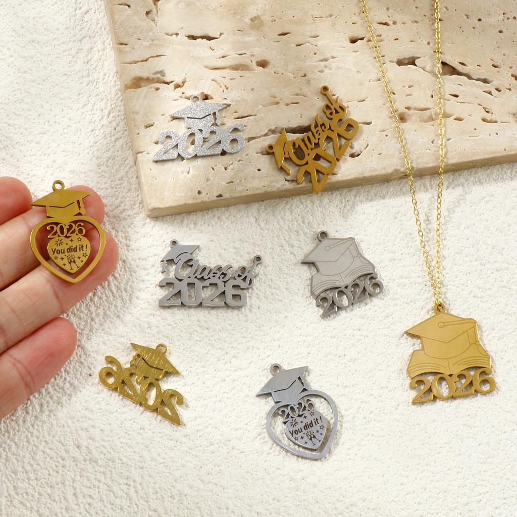 5pcs New 304 Stainless Steel Charms 2026 College Jewelry Charms Multicolor Doctorial Hat Hollow Pendants DIY Necklace Jewelry