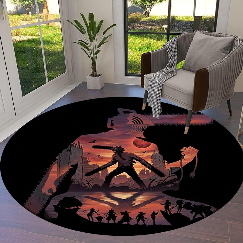 Chainsaw Man Round Area Rug Carpet Rug For Living Room Bedroom Sofa Playroom Decor Nonslip Floor Mat