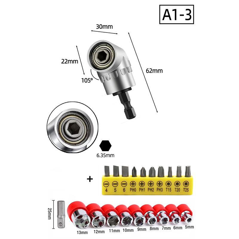 105 Degree Angle Socket Adapter 1/4 inch Extension Hex Drill Bit Adjustable Screwdriver Holder Slotted Phillips Power Hand Tools