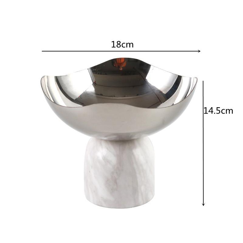 Stainless Steel Fruit Platter, Marble Decorative Ornaments, High Footed Dessert Square Bowl, Storage Tray, Scandinavian Style