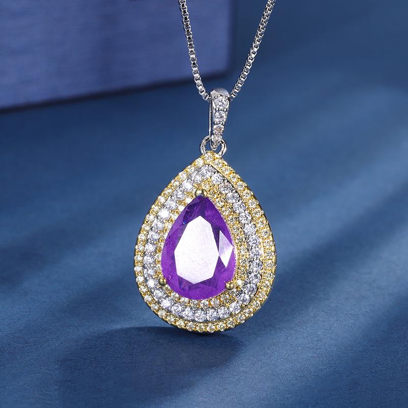 Jewelry Copper Bottom Gold-Plated Wind Simulation Color Treasure Color Separation Electroplating Pendant Set
