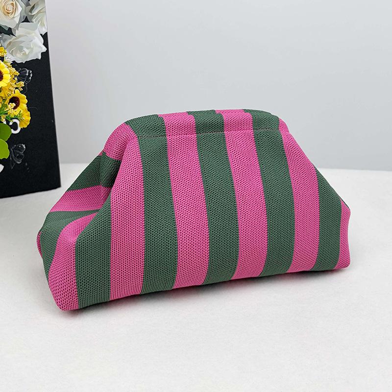 Knitted bag, striped clutch bag, women's flying woven clouds, versatile temperament, portable cosmetic bag, large capacity