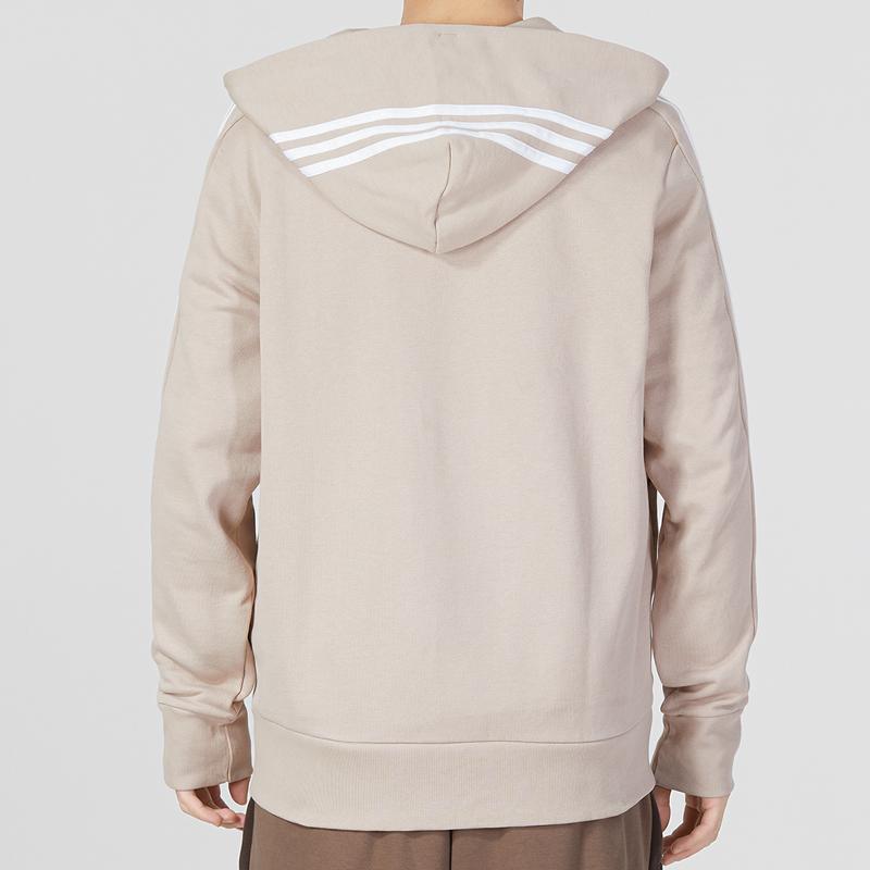 Adidas Essentials French Terry 3-Streifen Full-Zip Hoodie Wonder Taupe/Weiß Herren Streetwear IC9839