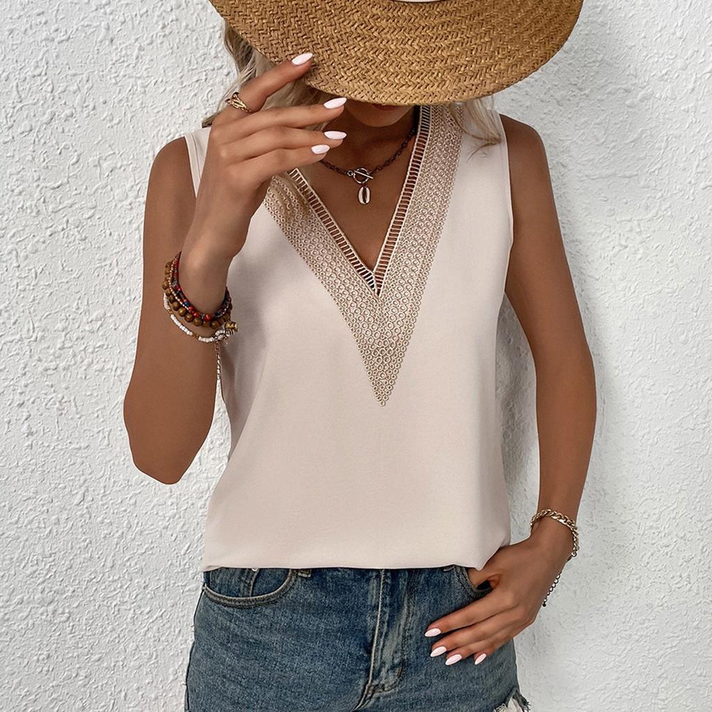 Ladies V-neck Fashionable Lace Casual Versatile Slim Vest