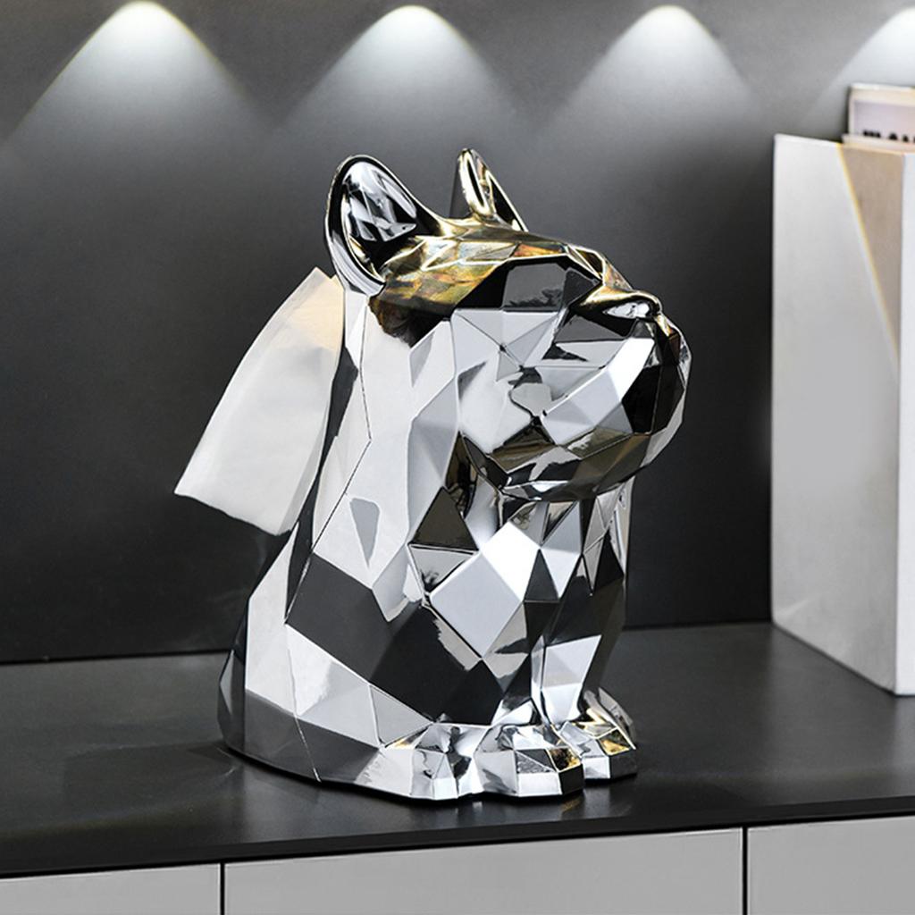 Silver Dog Decor Tissue Box Cover Unique Dog Accent Facial Tissue Box Sturdy Paper Dispenser for Various Interiors