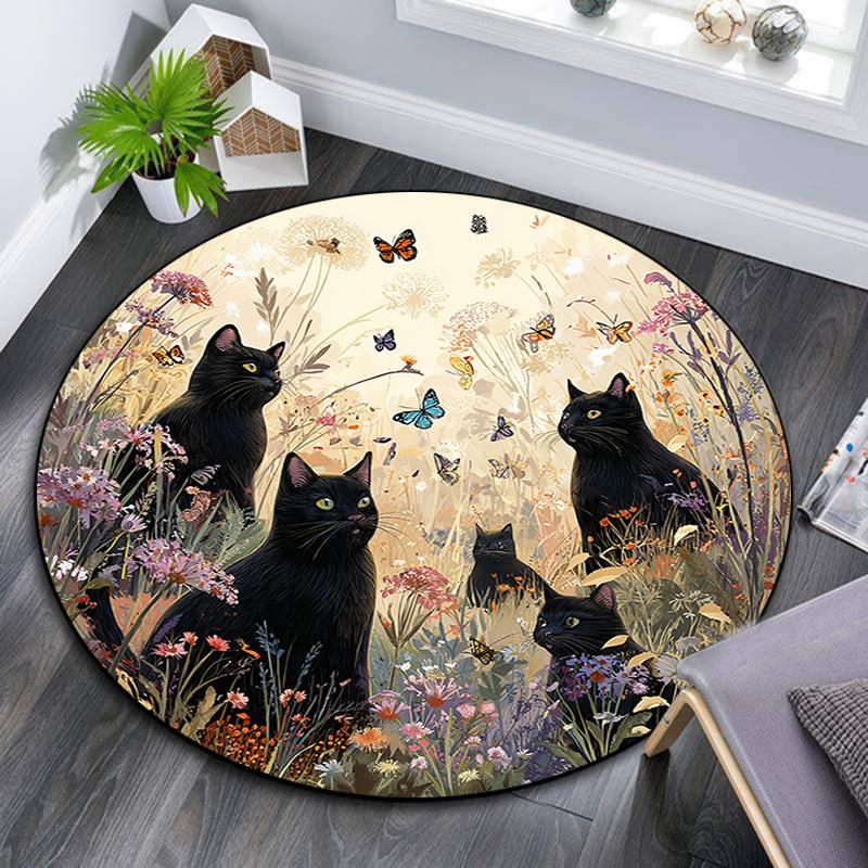 

Круглый ковер Черный кот, Ковер для гостиной, спальни, дивана, игровой комнаты, Нескользящий коврик для пола 80cmx80cm
