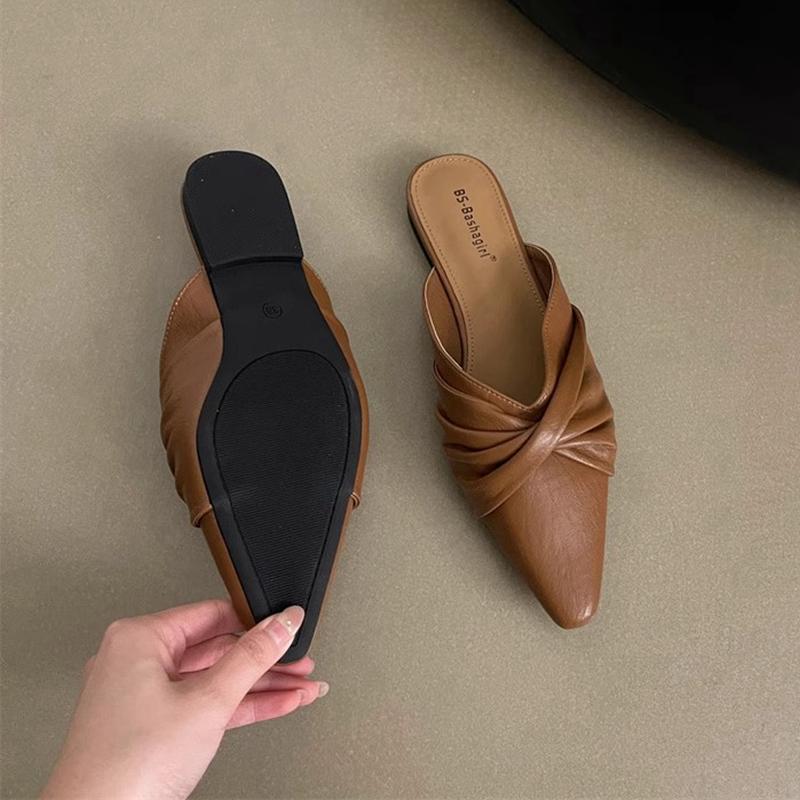 Fashion SUOJIALUN 2025 Spring New Women Slipper Fashiion Bow-knot Slip On Ladies Elegant Slip On Mules Shoes Soft Flat Heel Dress Sandal