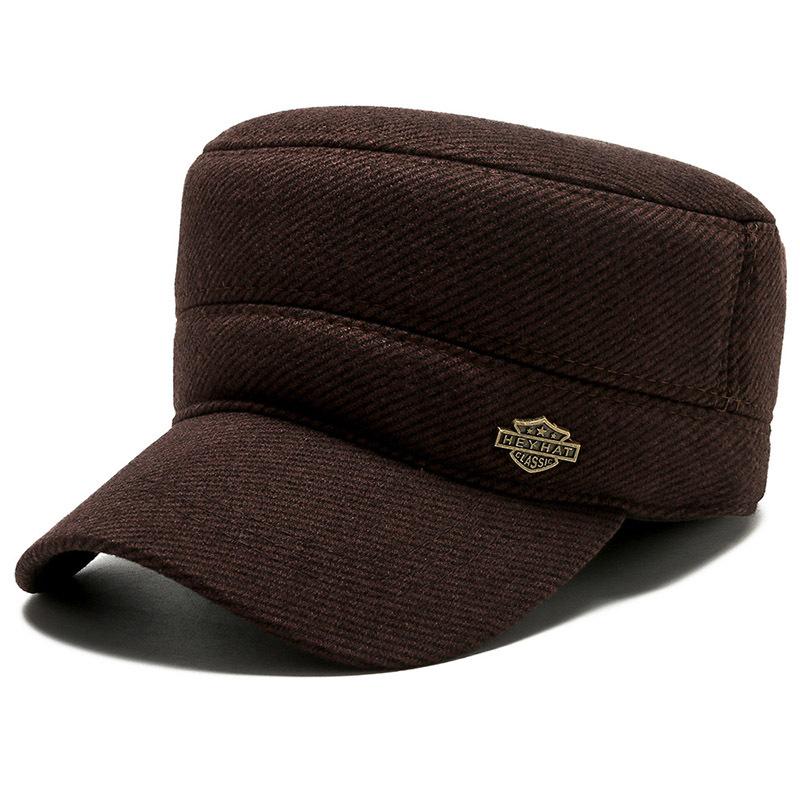 

Шапка для мужчин среднего возраста с плоским верхом, зимняя мужская термошапка, мужская осенне-зимняя термозащитная шапка для ушей adjustable темно-коричневого