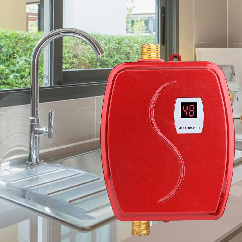 3000W Electric Tankless Hot Water Heater Bathroom Kitchen Washing Red