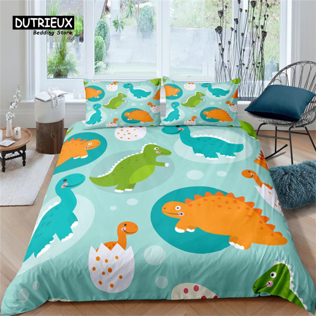 Cartoon Dinosaur Toddler Bedding Set Cartoon Animals Duvet Cover Microfiber Quilt Cover With Pillowcases For Kids Boys Girl Teen