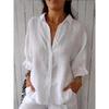 Women's Casual Blouses Spring Fall Fashion Print Solid Color 3/4 Sleeves POLO Neck Shirts