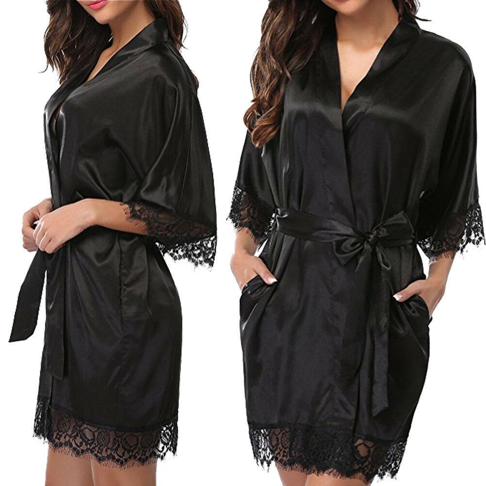 Silk Plain Womens Satin Robes Bridal Wedding Bridesmaid Bride Gown Robe Bath