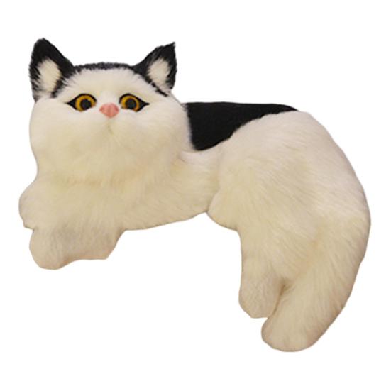 Simulation Furry Cat Ornament Plush Animal Figurine Realistic Fluffy Kitten Model Hanging Cat Decoration for Home TV Stand Shelf Decor