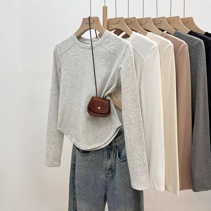 

European autumn and winter polished thickened bottoming shirt women s long-sleeved inner shoulder T-shirt women s slim design thin velvet top XL